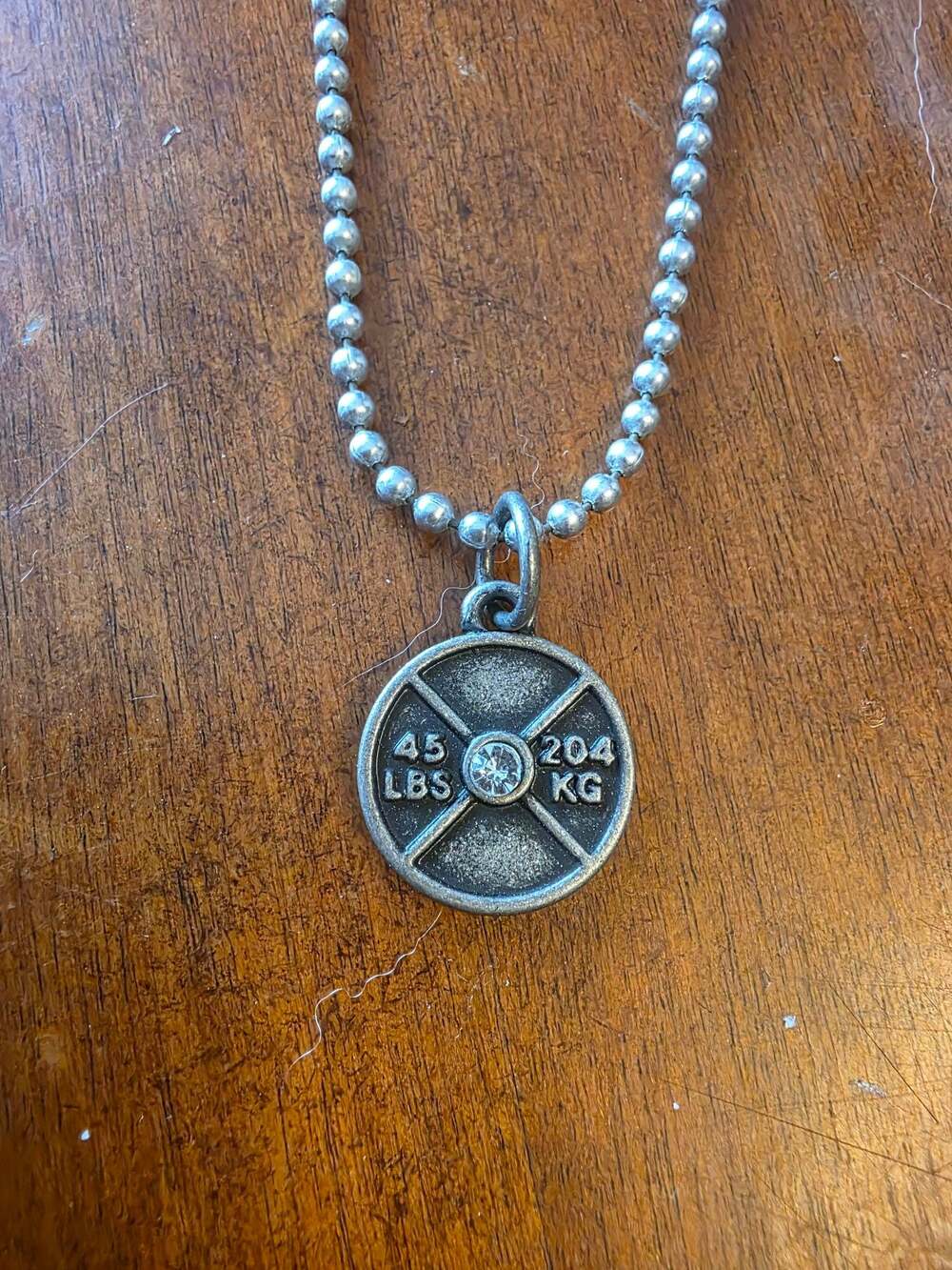 45 LBS Weight Plate Charm Necklace with Rhinestone Detail